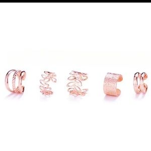 Rose golden tone set of 5 different leaf ear wraps non piercing ear clips new
